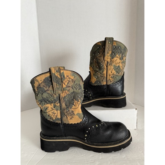 Ariat Fat Baby The Original Camo Print Leather Black And Rhinestone Size 7.5 B - Picture 1 of 8